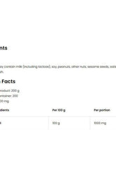 Nutritional information for OstroVit Inositol 200 g, including ingredients and serving size details.